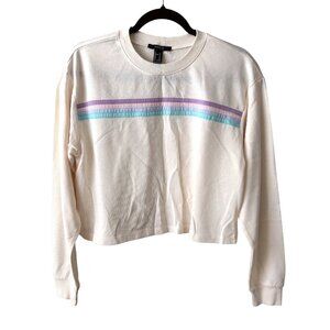 Forever 21 Ivory Multicolor Striped Crewneck Long Sleeve Cropped M